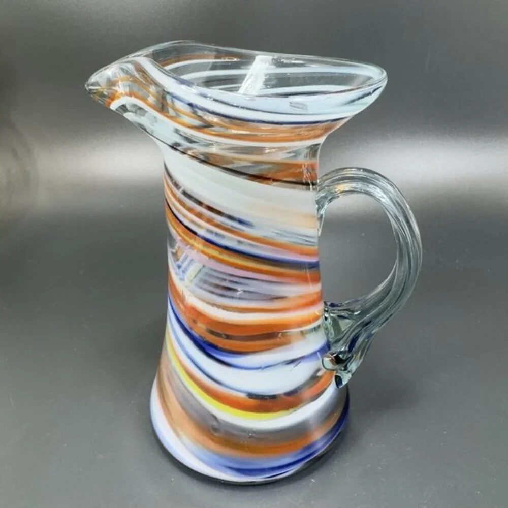 Smiths Old Timer Hand Made Multi Swirl Glass Pitcher Carafe‎ Jug Applied Handle